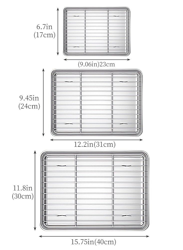 Solerconm Baking Sheet and Cooling Rack Set, 6 Pieces Stainless Steel Bakeware Set with 3 Baking Trays and 3 Racks, Heavy Duty Non Toxic Oven Pan Set for Cookies, Roasting and Cooling - Image 2